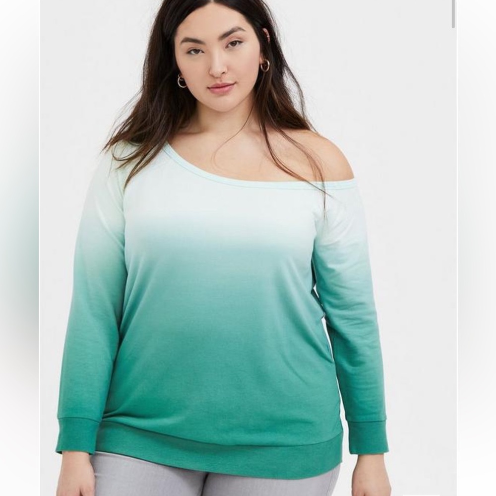 Torrid off shoulder green ombré sweatshirt size5